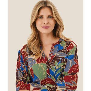 Masai Gali Tunic Copenhagen Leaf Print Blouse M Viscose Long Sleeve Multicolor